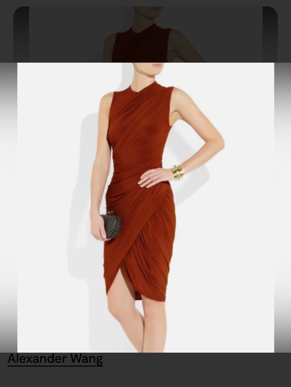 Alexander Wang Rust Red Draped Sleeveless Midi Dress